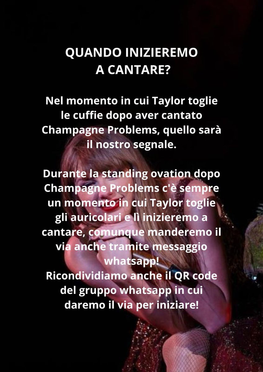FanAct_14luglio's tweet photo. Ciao a tutt*! Inizieremo a cantare nel momento in cui Taylor toglie gli auricolari, maggiori info nella foto!
π¬π§ We will start singing when Taylor takes off her hearpice!
#taylorswift #TSMilano #milan2 #swiftie #milantheerastour #longlive #fanaction #sansiro #friendshipbracelets https://t.co/pSliKFzZsu