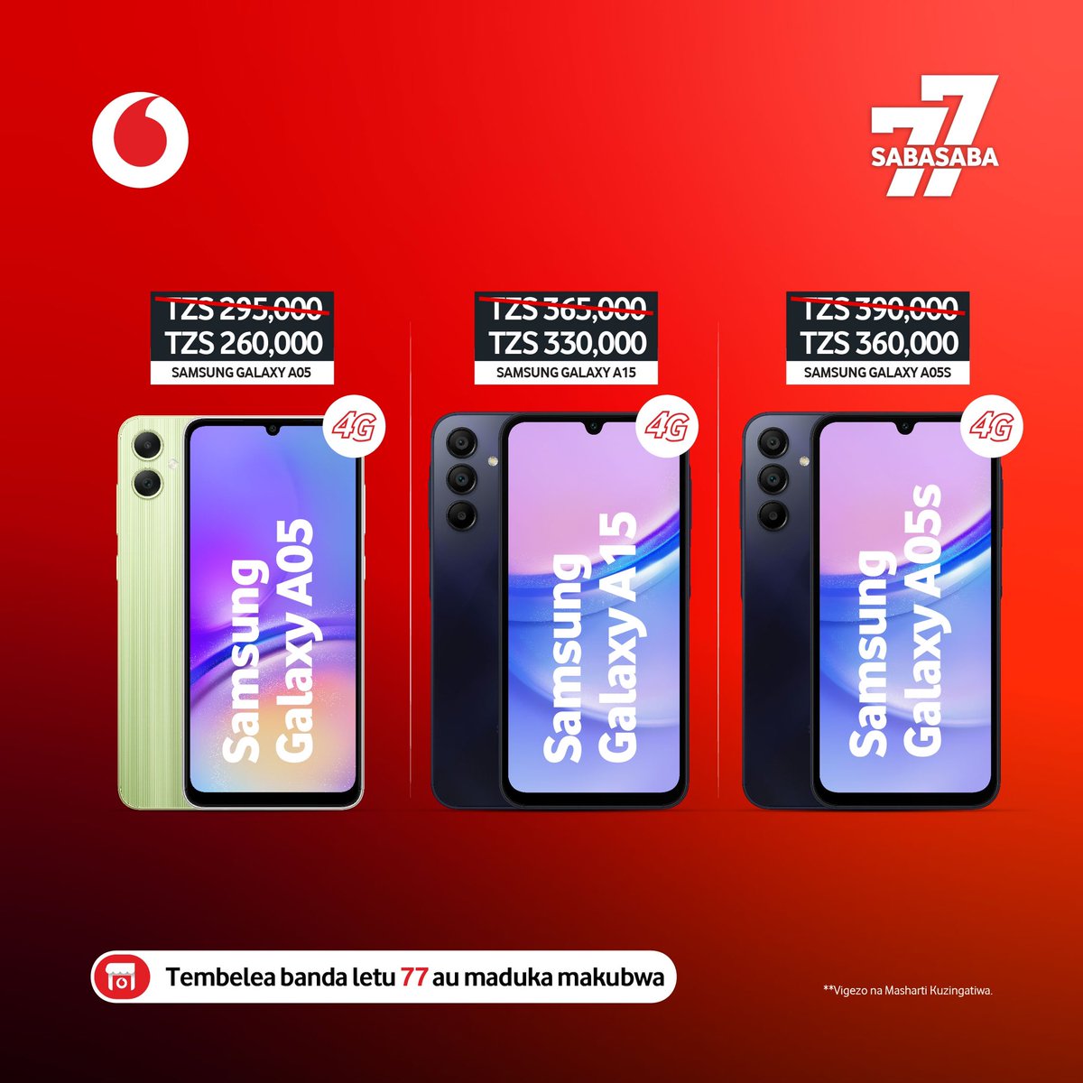 VodacomTanzania's tweet photo. Ofa kabambe Sabasaba hii! Furahia ofa babkubwa kwa kupata punguzo la bei kwa simu zetu. Tembelea banda letu la Sabasaba au maduka makubwa ya Vodacom kupata ofa hizi.
#sabasaba24 #SimuJanja #PamojaTunaweza https://t.co/On0XggBskh