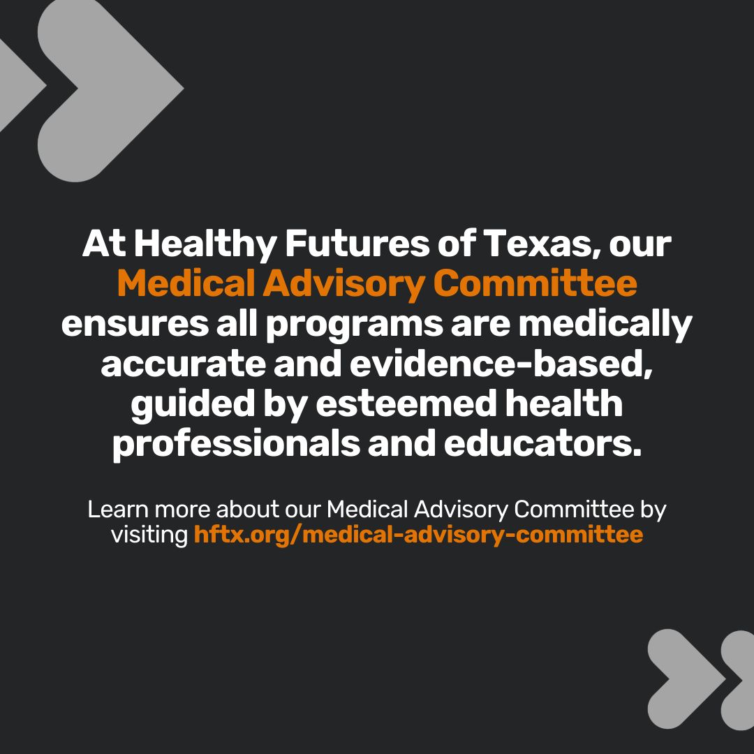 At Healthy Futures of Texas, we're dedicated to delivering evidence-based sexual and reproductive health education. Our Medical Advisory Committee, made up of experts, ensures our programs are current and effective. Learn more by visiting buff.ly/3VWs75m. 📲