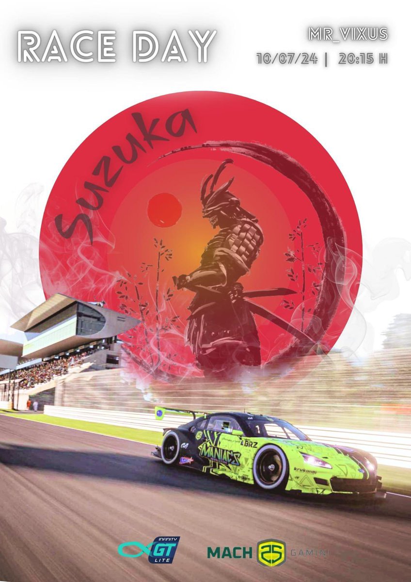 RACE DAY⚠️⚠️

⏰20:15
💚<a href="/Vixustapen/">Xavixuu</a> 
🏁Suzuka
🏎️Subaru BRZ

🎙️ youtube.com/@mach25gaming?…

#thenewrevolution
