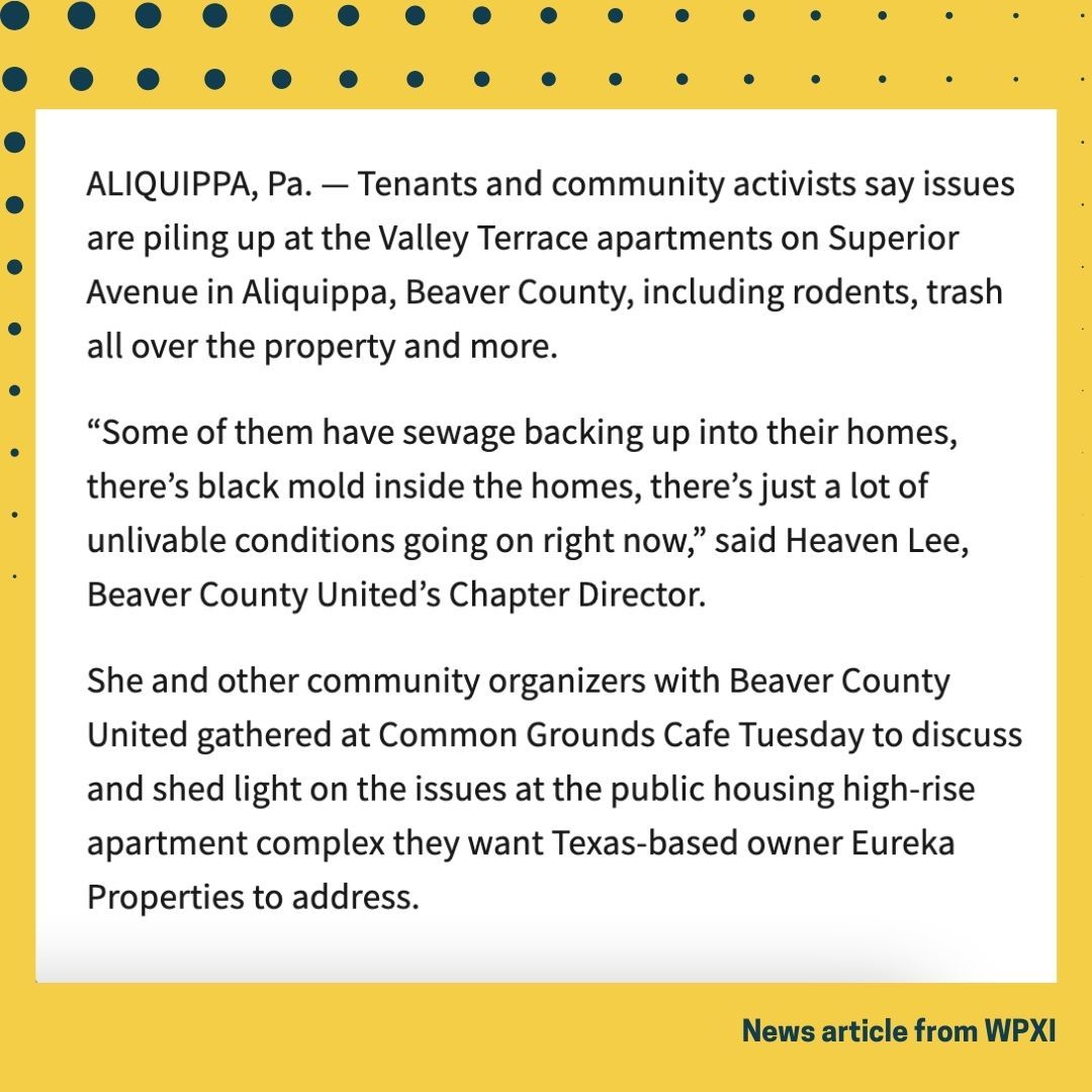 BeaverUnited's tweet photo. Thank you to everyone who came out yesterday to demand safe housing for ALL! We collected over 100 signatures to demand sanitary and clean living conditions for renters in Aliquippa. Read the whole story here: https://t.co/Cd1oXjBwDI https://t.co/3UPpLO1qXM
