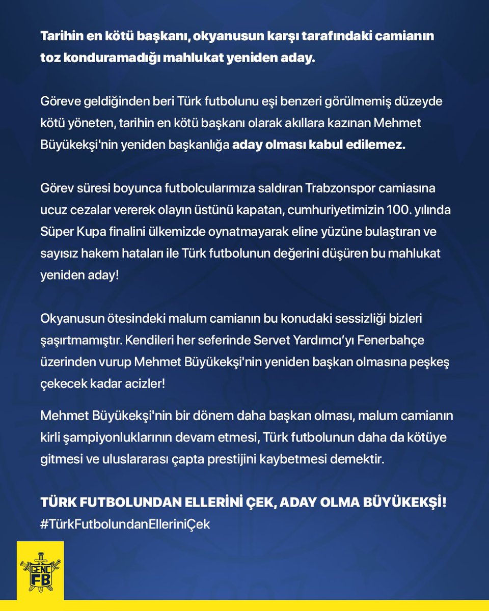 OKYANUSUN ÖTESİ SESSİZ
REZALET BAŞKAN YENİDEN ADAY!

#TürkFutbolundanElleriniÇek