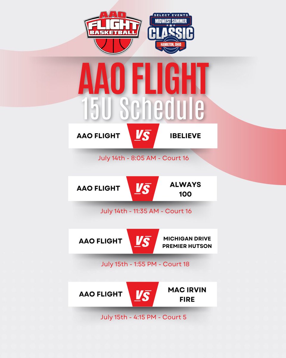AAO Flight Girls Basketball (@flightaaogbb) on Twitter photo AAO Flight 2027
Schedules for <a href="/SelectEventsBB/">Select Events Basketball</a>
🗓️July 11-15
📍Hamilton, OH
#FlyWithUs AAO Flight 2027
Schedules for <a href="/SelectEventsBB/">Select Events Basketball</a>
🗓️July 11-15
📍Hamilton, OH
#FlyWithUs