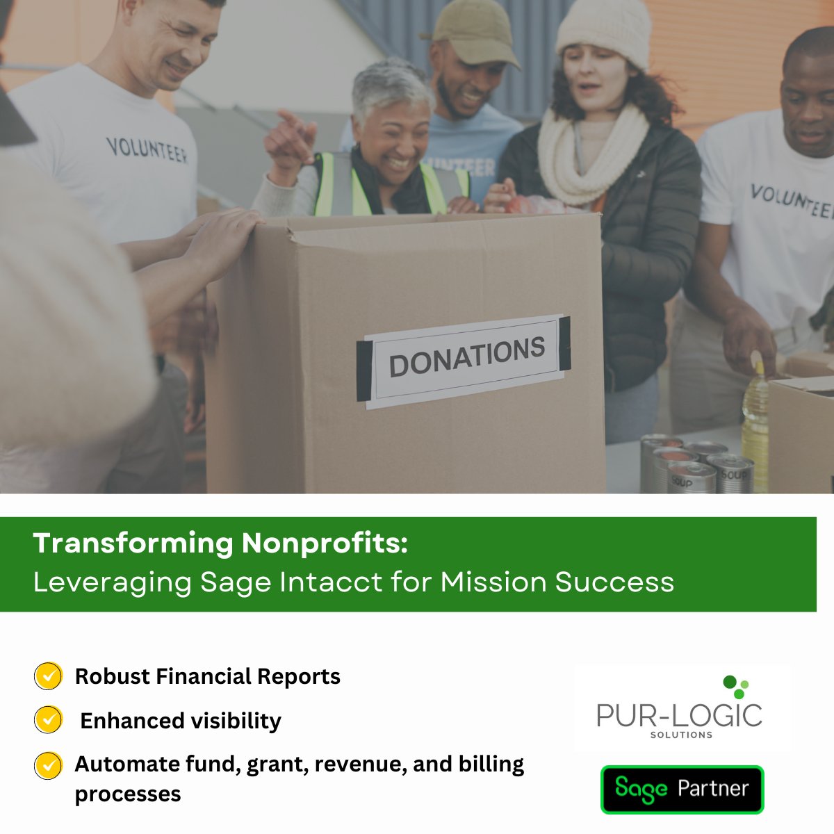 PurlogicS's tweet photo. 🔓Unlock the power of streamlined financial management, enhanced fund accounting, and automated processes with Sage Intacct for Nonprofits. Call us today to see how Intacct can transform your organization! ☎️1-800-372-6174 (https://t.co/poMsp1O541) https://t.co/m96zvBzqIE