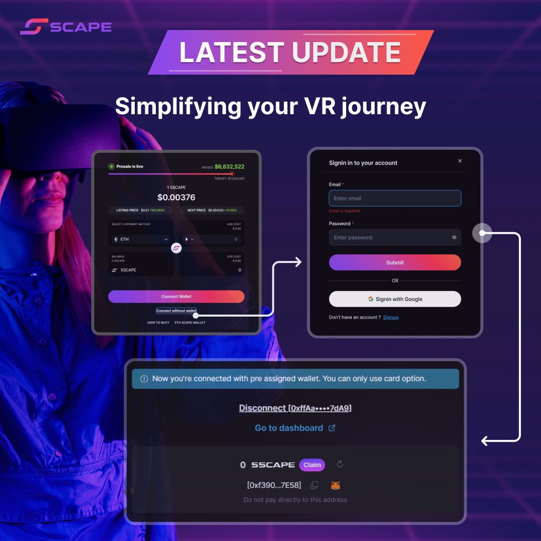 Big news from 5thScape‼️ Here are the latest features to enhance your  experience while purchasing the 5thScape tokens.🚀 ▪️Google Login: Access  5thScape without a crypto wallet. ▪️Assigned Wallets: Pre-created wallets  for new