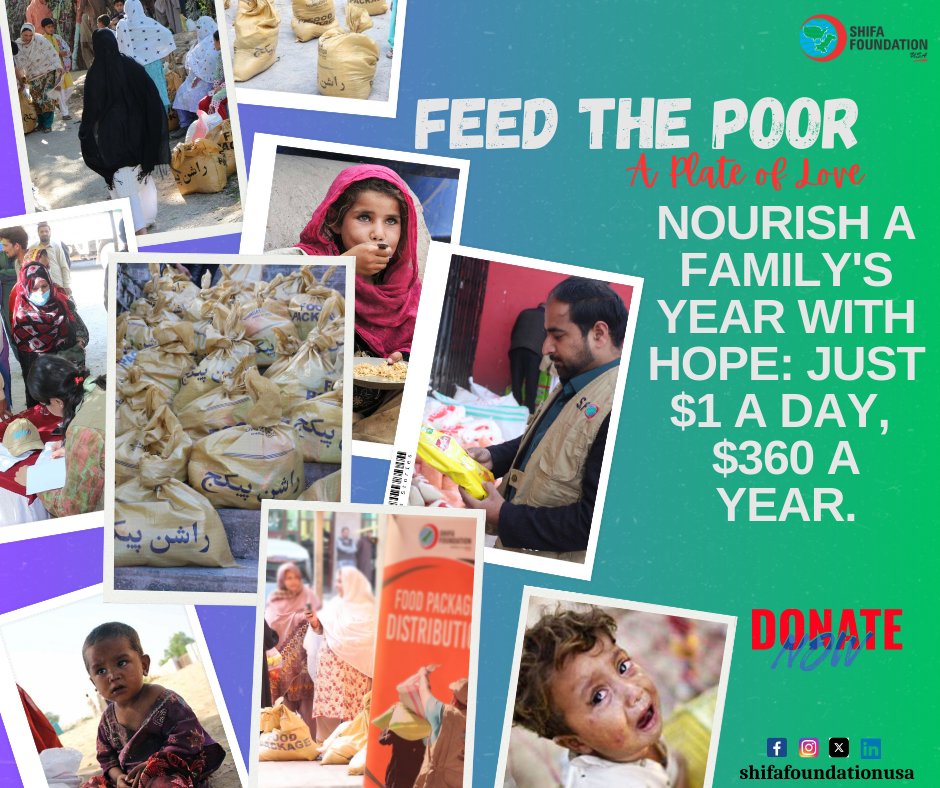 UsaShifa's tweet photo. Join @UsaShifa 'Feed the Poor: a Plate of Love' campaign. Nourish a family's year with hope: just $1 a day, $360 a year. Your support can change lives. 💖Donate:
Through PayPal: https://t.co/q0gi8JlwNe
#feedthepoor #charity #endhunger #givehope #nonprofit #donate @SDG2030 https://t.co/qfUolTAdYw