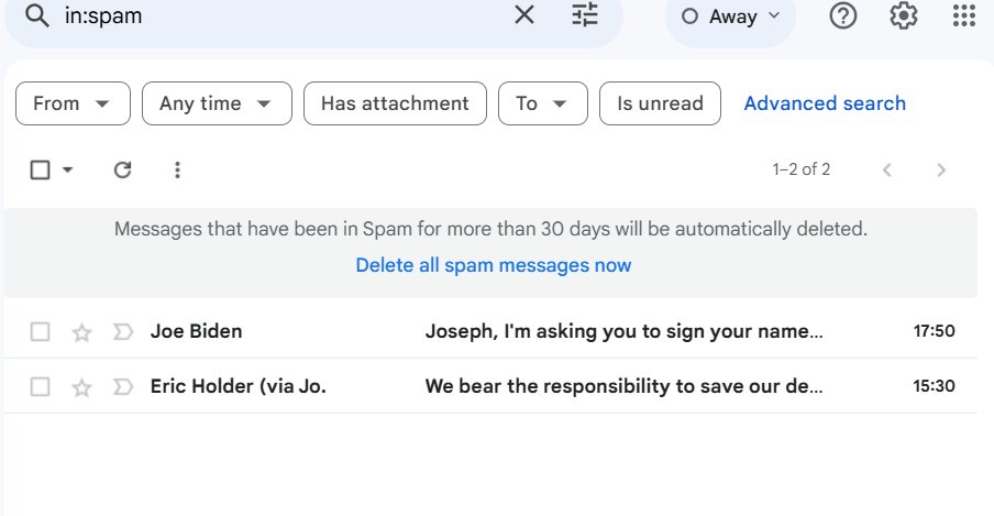 I'm getting fed up with the constant #spam from the <a href="/TheDemocrats/">Democrats</a>. Old Joe can't get my name right (it's not Joseph), plus I'm in the UK and not a US citizen.

Things must be getting desperate...
