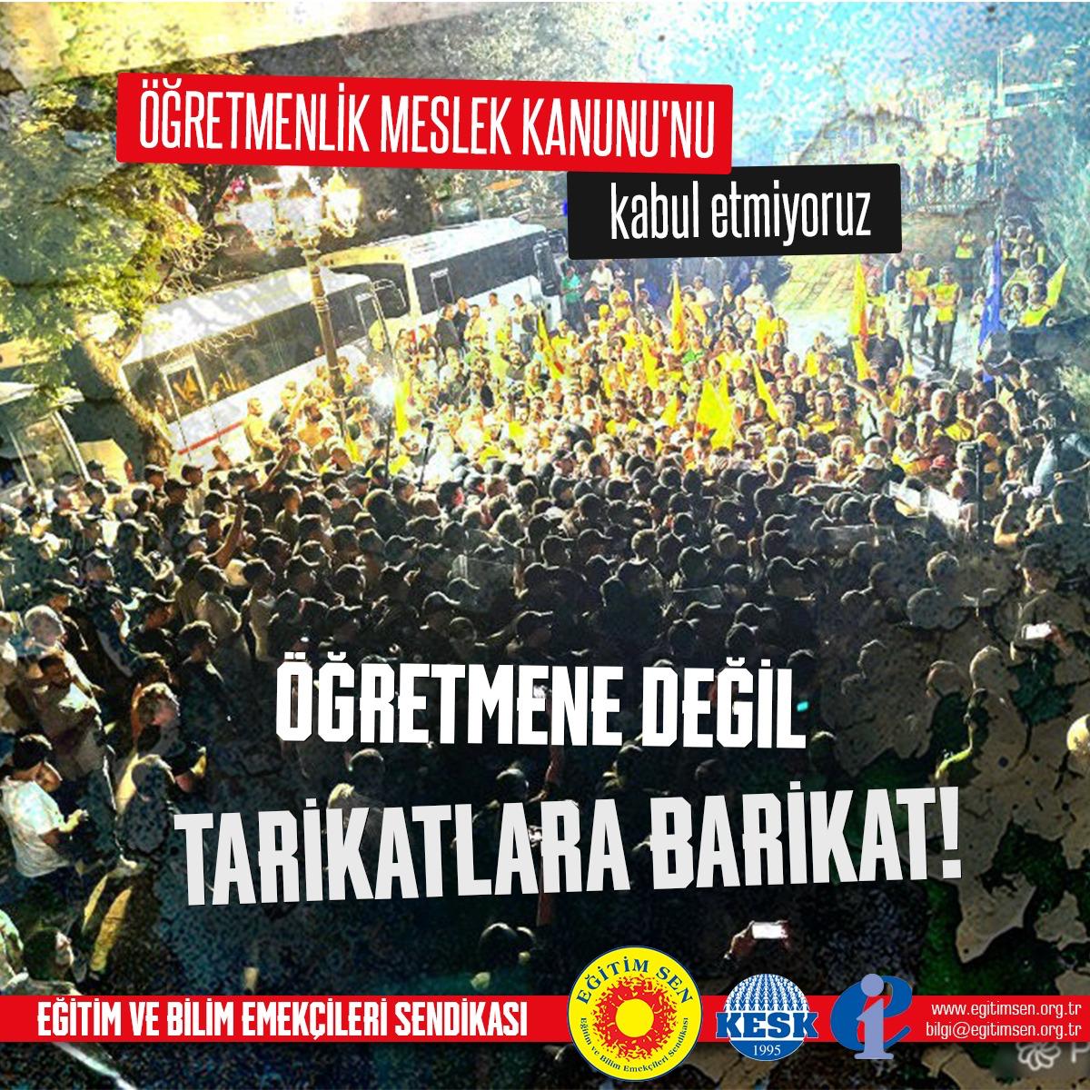 Yurtlarında istismar ve tecavüzlerin yaşandığı tarikatlara kurulmayan  barikatların, hakkını arayan öğretmenlere kurulması kabul edilemez!
#öğretmeneşiddetömkyireddet