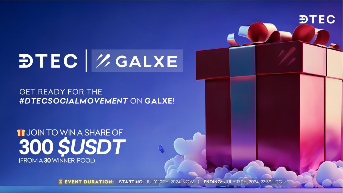 🌟 Get ready for the #DTECSocialMovement on Galxe! 🌟

🔗 Dive into $DTEC's world with our newest campaign: 
app.galxe.com/quest/dtectoke…

🤝 Follow our Director Mr. Emre İşlek &amp; CTO Mr. Gökhan Doğan and the extended DTEC family on X!
👥 Engage with DTEC's innovative community.
🔄