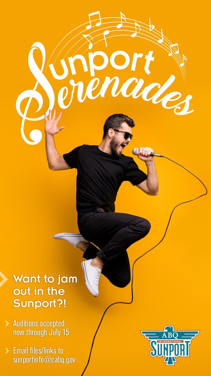 🎙️MUSICIANS-only 5 days left!! Send us your best! 🎸Our annual #AbqSunportSerenades audition window is open only until 7/15/24. Email us your music for a chance to play in front of our arriving &amp; departing passengers: Sunportinfo@cabq.gov