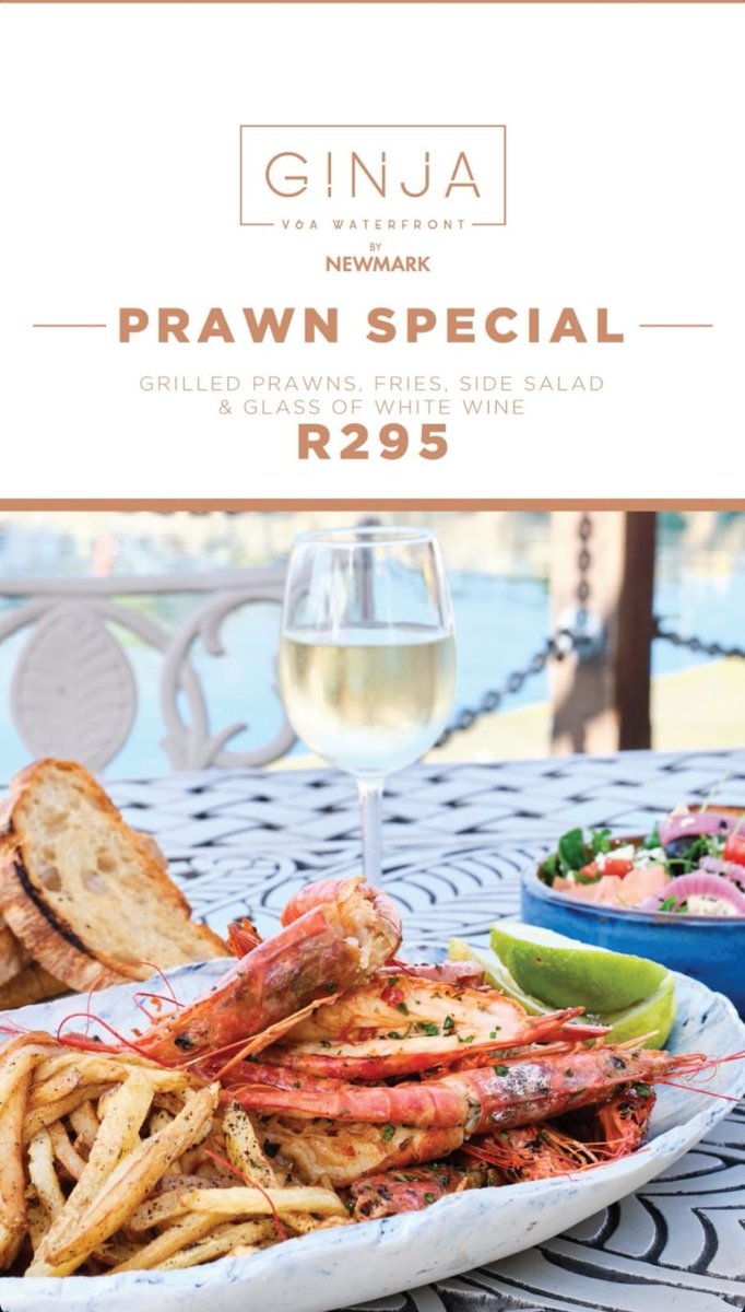 FoodBlogCT's tweet photo. Enjoy a fantastic prawn & wine special special at #ginjarestaurant - enjoy grilled prawns, fries, a side salad and a glass of white wine for only R295 pp. https://t.co/j3CuND8M7i