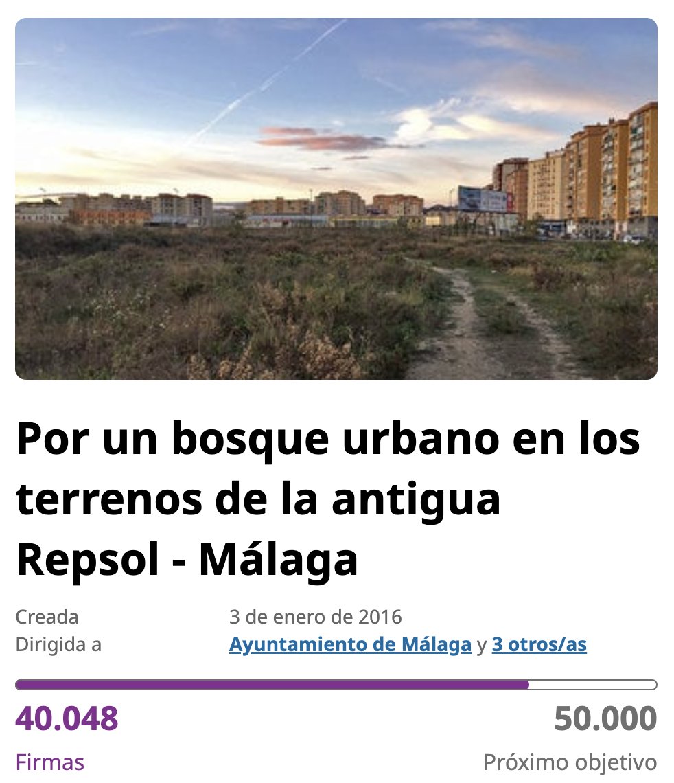 BosqueUrbanoMA's tweet photo. ¡Más de 40.000 personas ya han firmado su apoyo a la creación de un #BosqueUrbano en el corazón de #Málaga! ¡No podemos estar más agradecidos! 🤗

Si deseas firmar o difundir 👉🏼 
https://t.co/5F2C5wLMtB

¡Mil gracias! #YoQuieroBUM 💚🌳 https://t.co/bcBgyh6PsA