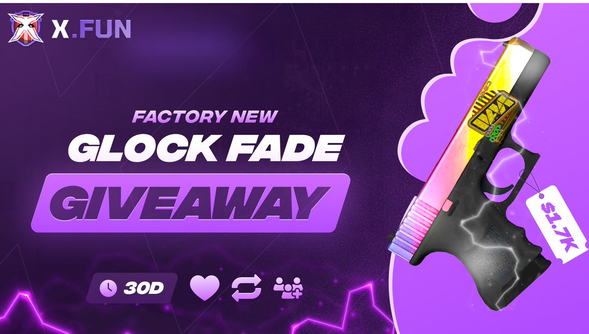 💜Glock Fade Giveaway to celebrate our upcoming launch! ($1700)🎁

⭐️To be eligible:

✅Retweet &amp; Follow us
✅Tag 1 friend
✅Create an early access account on the site and post proof! (x.fun)

Good luck everyone, so excited for our launch, BIG THINGS coming,