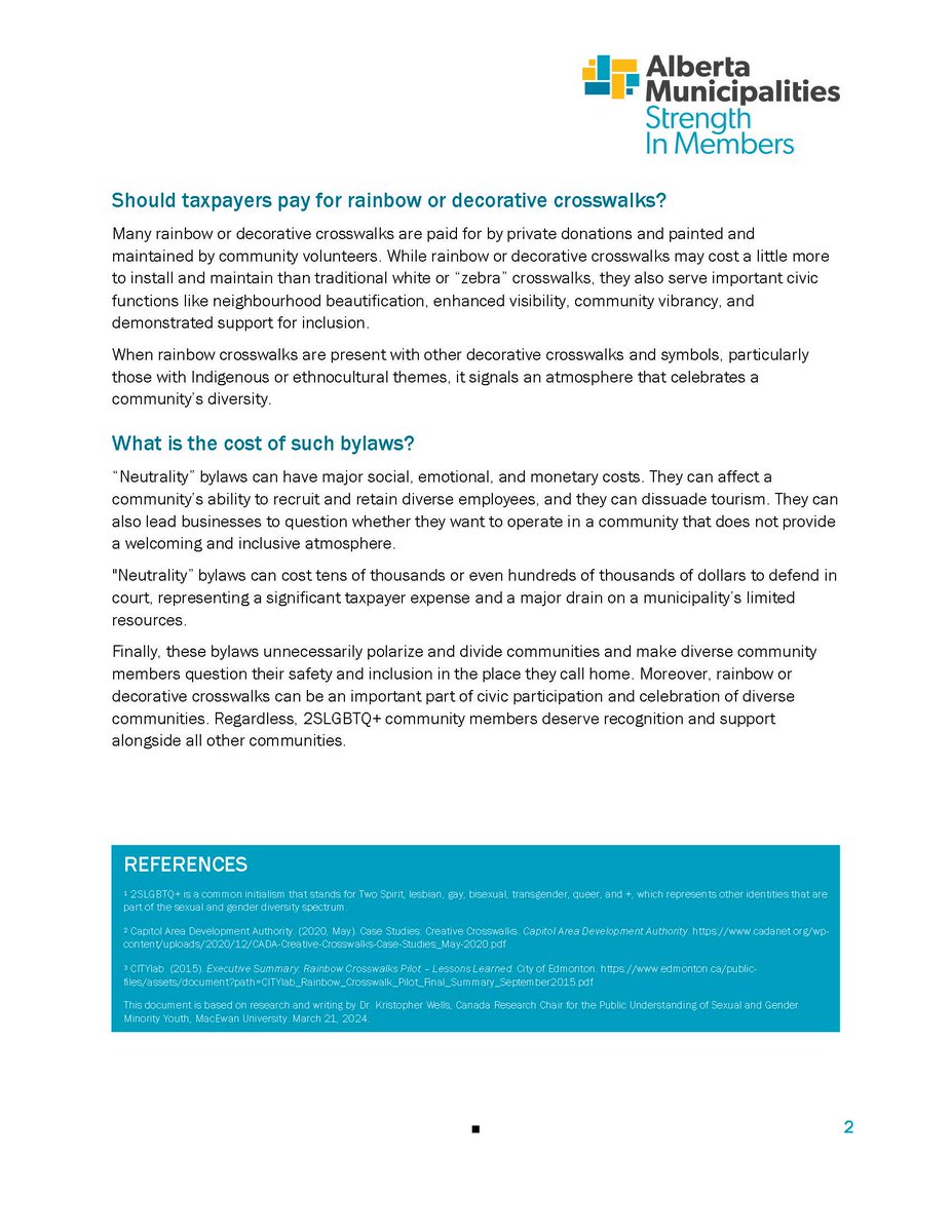 Pleased to support this new FAQ resource about "Rainbow Crosswalks, Pride Flags, and 'Neutrality' Bylaws" from Alberta Municipalities. #abmuni #abpoli #ableg #cdnpoli 

abmunis.ca/system/files/2…