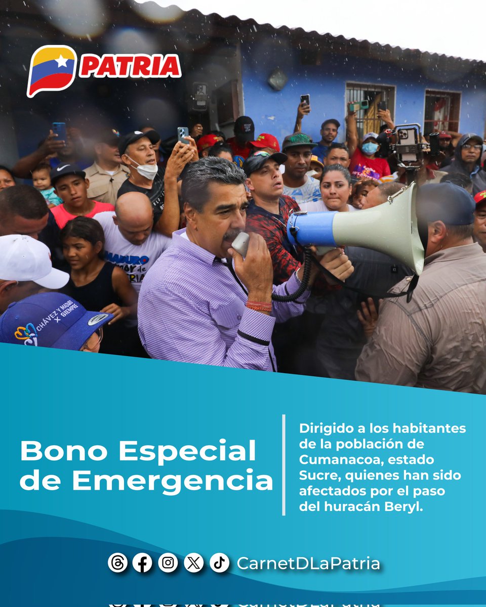 Inicia la entrega del #BonoEspecialdeEmergencia  dirigido a los habitantes de la población de Cumanacoa, estado Sucre, a través de la #PlataformaPatria, enviado por nuestro Presidente <a href="/NicolasMaduro/">Nicolás Maduro</a>.

#PoesíaMundialEnVenezuela #10Jul