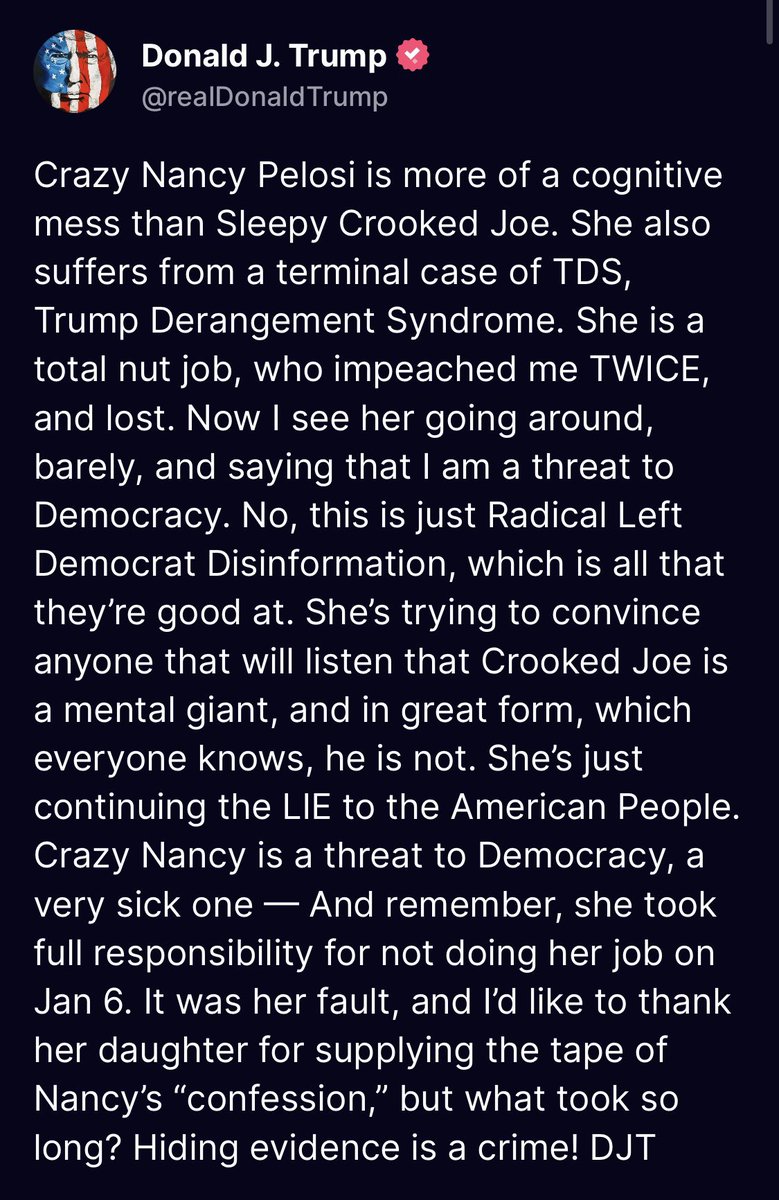 RpsAgainstTrump's tweet photo. “She impeached me twice.” 😭 https://t.co/rwWsL60L4p
