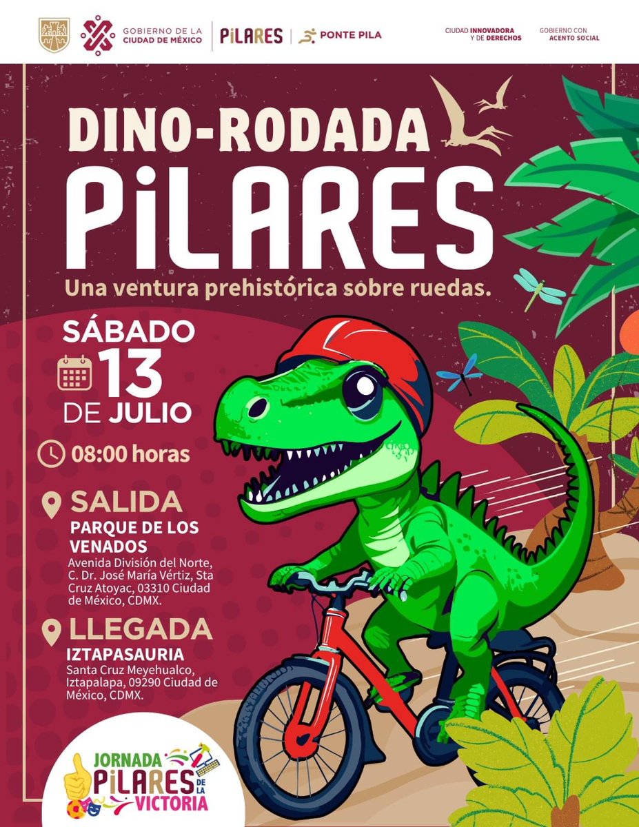 Javier_Hidalgo's tweet photo. “Vamos por una  sola ciudad, @ClaraBrugadaM”

De la Alcaldía Benito Juárez a las UTOPÍAS de Iztapalapa. 

Es la Dino-rodada de #PILARES. Trece kilómetros llenos de diversión con las y los promotores de ponte pila. 

¡Por acá nos vemos! 👀

Regístrate aquí: https://t.co/XaZzO3olNP

@CdmxPilares @Alc_Iztapalapa
