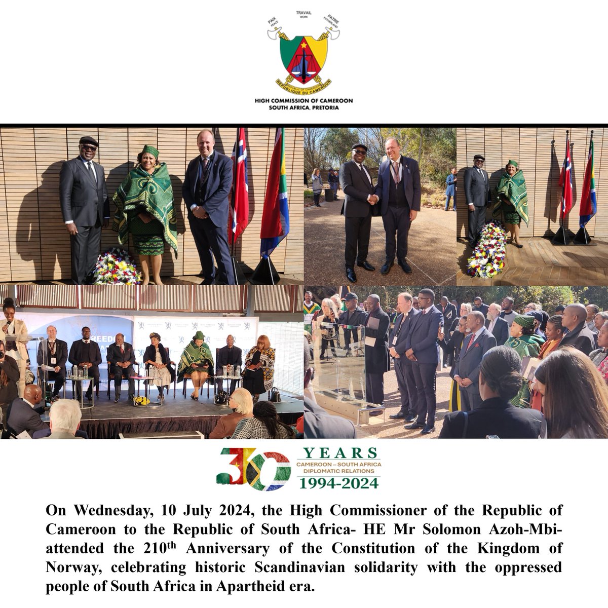 cameroonhc_sa's tweet photo. Today, HE High Commissioner Solomon Azoh-Mbi attended the 210th Anniversary of the Constitution of the Kingdom of Norway. https://t.co/49CgGRlSSn