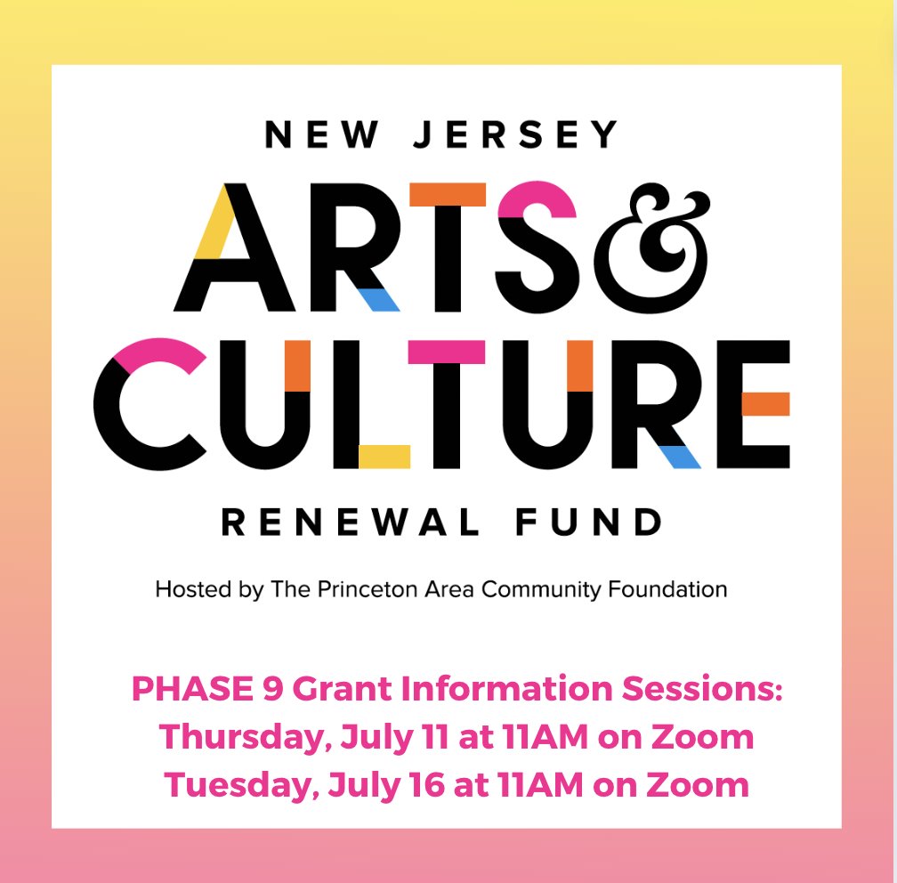 NJACRF's tweet photo. NJACRF is now accepting applications for Phase 9 funding, open to eligible Arts/Arts Education organizations. To register for an information session, click below:

Session 1: July 11 at 11AM https://t.co/f8T1uzY81S
Session 2: July 16 at 11AM: https://t.co/tis9P4YMxY https://t.co/M1IckC5lXe