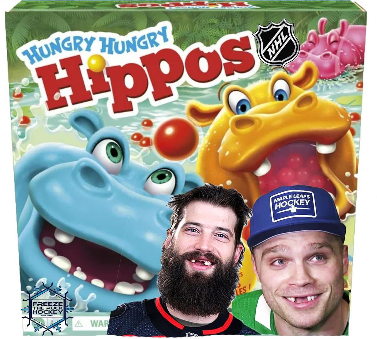 FTPH_'s tweet photo. WOW this brand new version of a classic game is looking so fun! 

Ft. some of our favourite NHL hippos. 🥰 Who should be featured on the next edition? 

#PunaltyBox
#LeafsForever
#CauseChaos
#FTPH https://t.co/hxZGVLLWoW