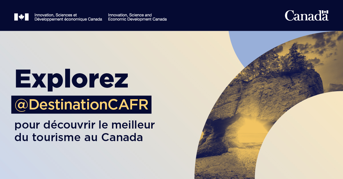 TourismeCDN's tweet photo. Découvrez le potentiel du tourisme en suivant le compte de @DestinationCAFR! Vous pourrez ainsi rester au courant de ses initiatives visant à faire rayonner dans le monde entier la culture et la beauté diversifiées du Canada. https://t.co/8kXmXHNsqL