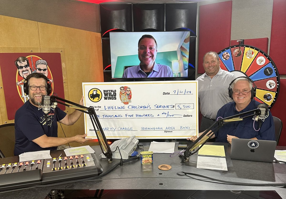 Grateful for @rickandbubba and their current support and promotion of <a href="/LifelineChild/">Lifeline Child</a> ministry. Blessed to partner with <a href="/InspireBrands/">Inspire Brands</a>, Tim Spencer and <a href="/BWWings/">Buffalo Wild Wings</a> of Alabama. $5,500 for giving day to lifelinechild.org/donate. Still time to give to Lifeline’s impactful ministry.