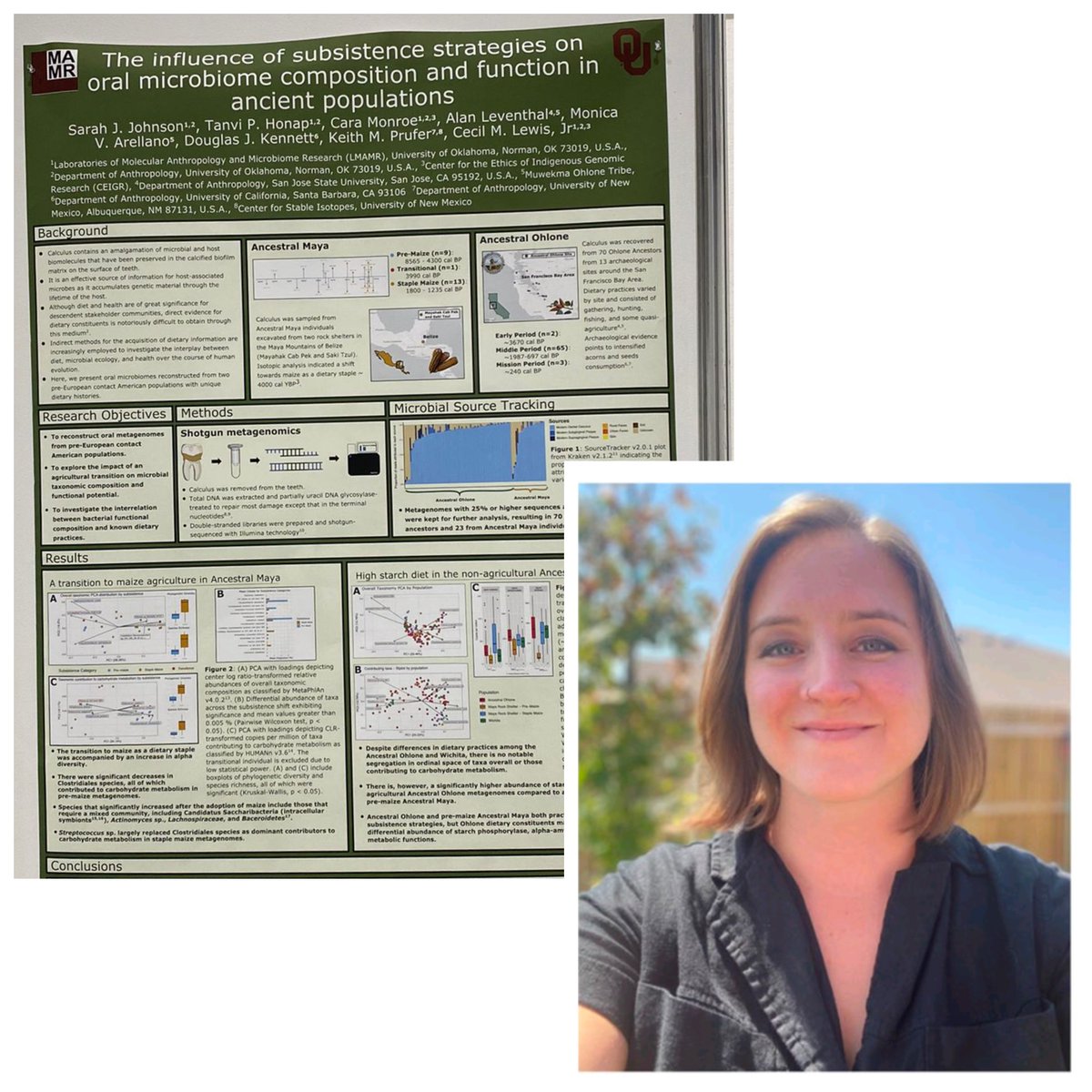 OU_LMAMR's tweet image. If you are interested in oral microbiomes, come check out @OU_LMAMR PhD student  @sarahjane0060's poster today at #SMBE2024! 
Poster # 49: The influence of subsistence strategies on oral microbiome composition and function in ancient populations.