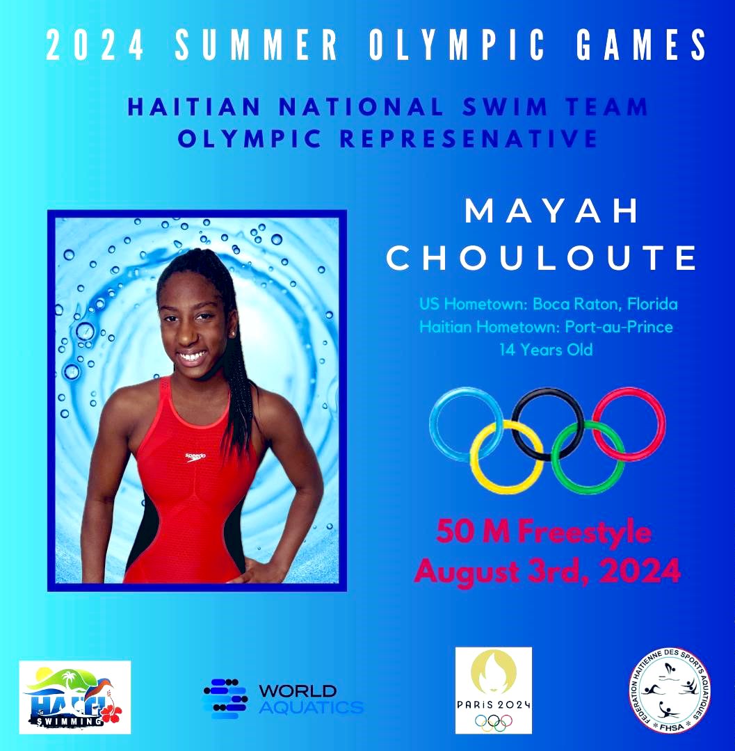 Nou kwe nan ou @mayahswims Watch Mayah Chouloute <a href="/BocaRatonMiddle/">Boca Raton Middle</a> 8th grader compete at the Paris Olympics for 50 M Freestyle on August 3rd! We are so proud of you and will be cheering you on from Boca Raton! 🏊‍♀️🏊‍♂️🏊<a href="/pbcsd/">The School District of Palm Beach County</a> <a href="/RachelCapitano/">Rachel Capitano</a>