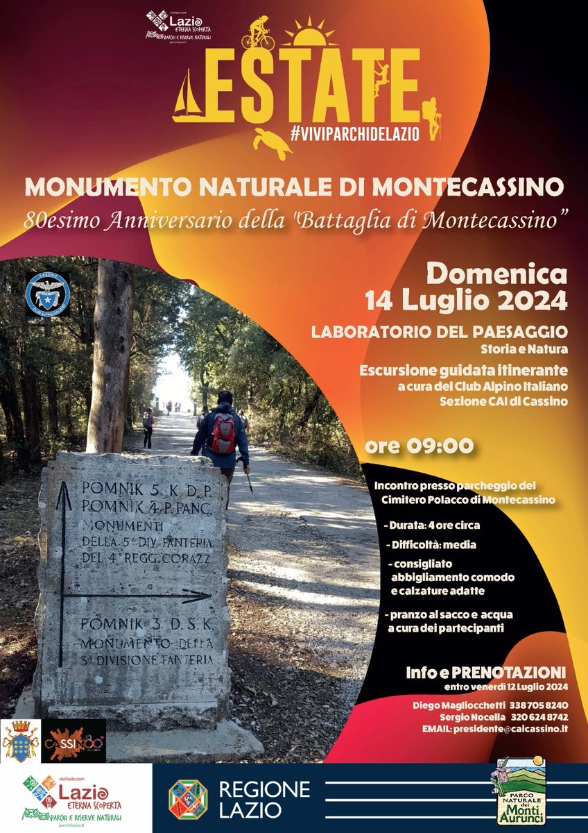 Domenica 14 luglio per l'escursione "Il Laboratorio del Paesaggio, Storia e Natura" nel Monumento Naturale di Montecassino! 🌄 Partenza ore 9:00 dal Cimitero Polacco. Info e prenotazioni entro il 12 luglio 📞 338 7058240 #ParcoAurunci #ViviparchinelLazio <a href="/ParchiLazio/">ParchiLazio</a>