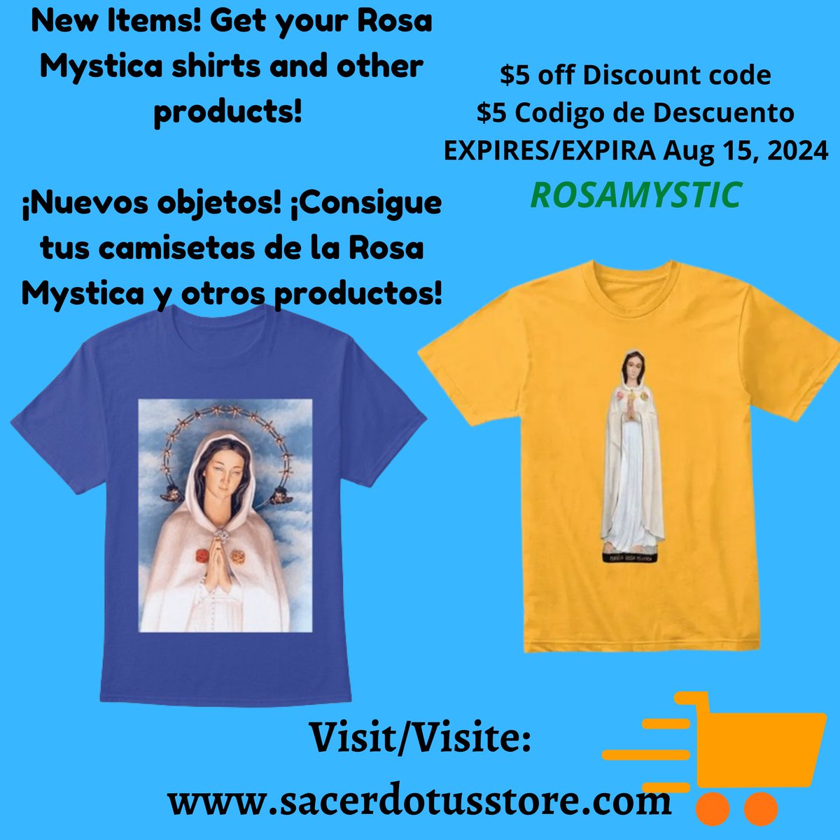 SacerdotusStore's tweet photo. Get our new shirts and products showing the Rosa Mystica!  Get #discounts at our store. For $5 off, use Code: ROSAMYSTICA. 

Visit https://t.co/Tz7z5xVVCP

https://t.co/XbzLFt9EUv

#Catholic #CATHOLICCHURCH #CatholicTwitter #CatholicX #saintoftheday #rosamystica #romancatholics https://t.co/SZQOq1af3z