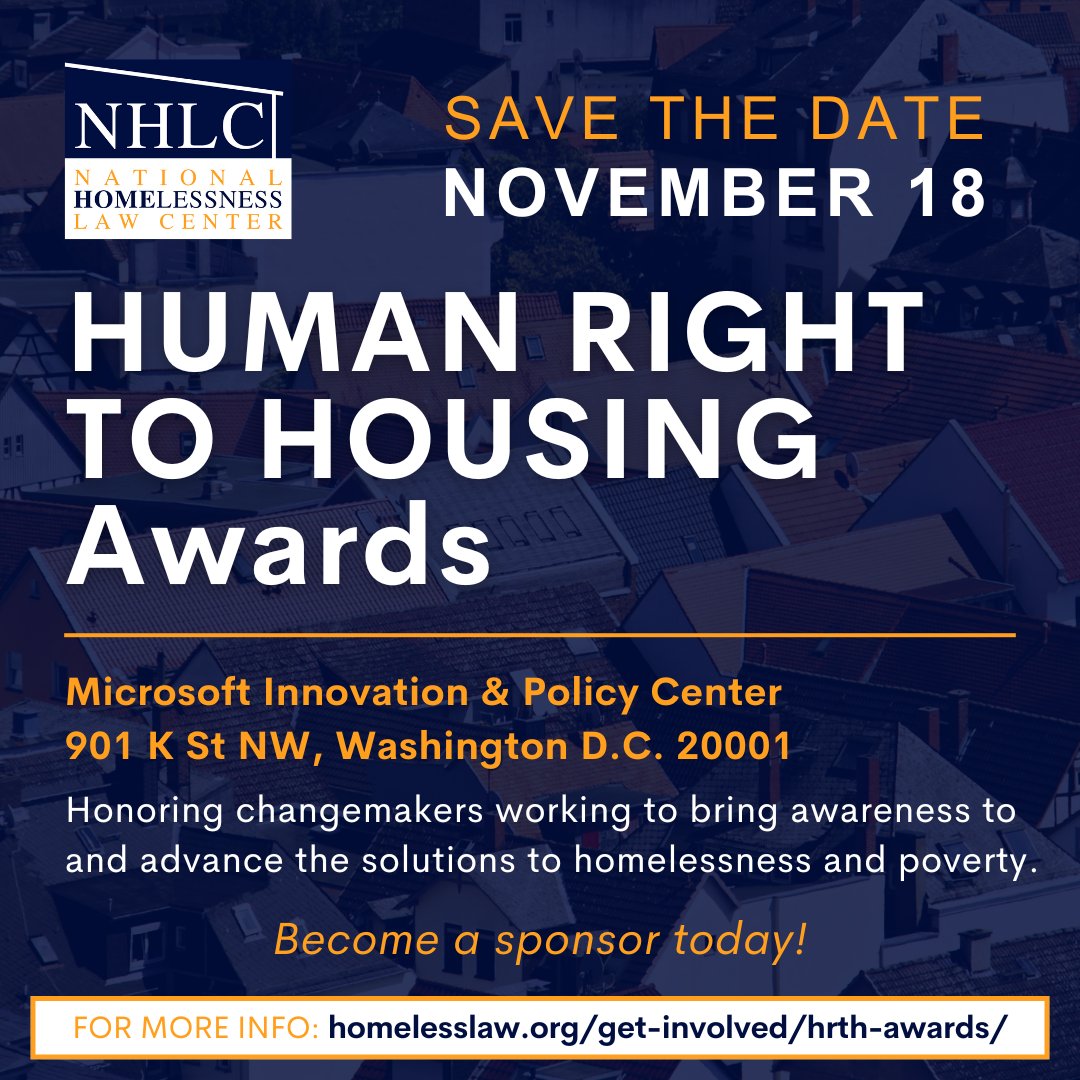 SAVE THE DATE to join the Law Center at this year's Human Right to Housing Awards and celebrate the advocates and changemakers helping create a world where everyone has a safe place to call home! Look out for more info and become a sponsor today on our website.