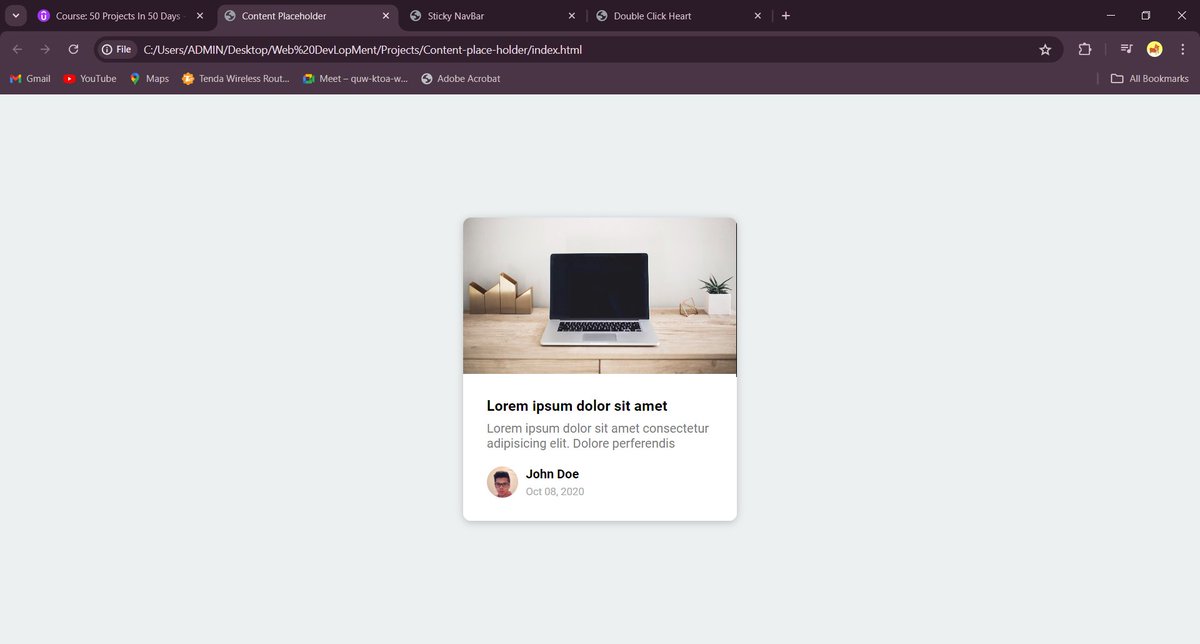 ChughJiyaa's tweet photo. Day 4 of #100daysofcodechallenge
-Did three projects from @traversymedia
's videos they were related to Content placeholder, Double Click heart and Sticky Navigation Bar
#letsconnect #build #javascript #womenCoding #CSS #HTML https://t.co/Hw2aGQwaUx