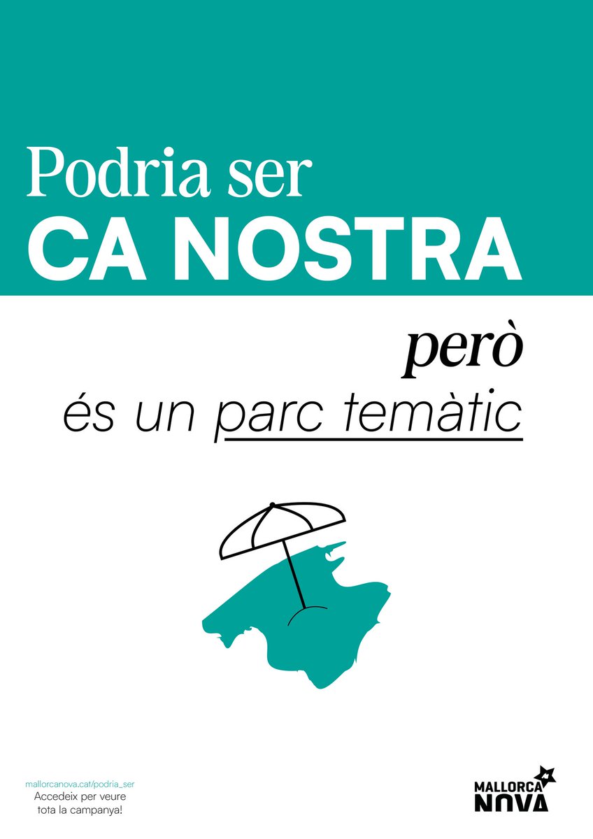 ⛱️Podria ser ca nostra, però...

❌ Saturació, manca d'habitatge... Els joves ja no podem dir a la nostra illa “ca nostra”.

🔴Veiem més amb nostàlgia que amb orgull els nostres carrers i les nostres platges són decorats on no podem accedir.

👎L’illa és un parc temàtic.