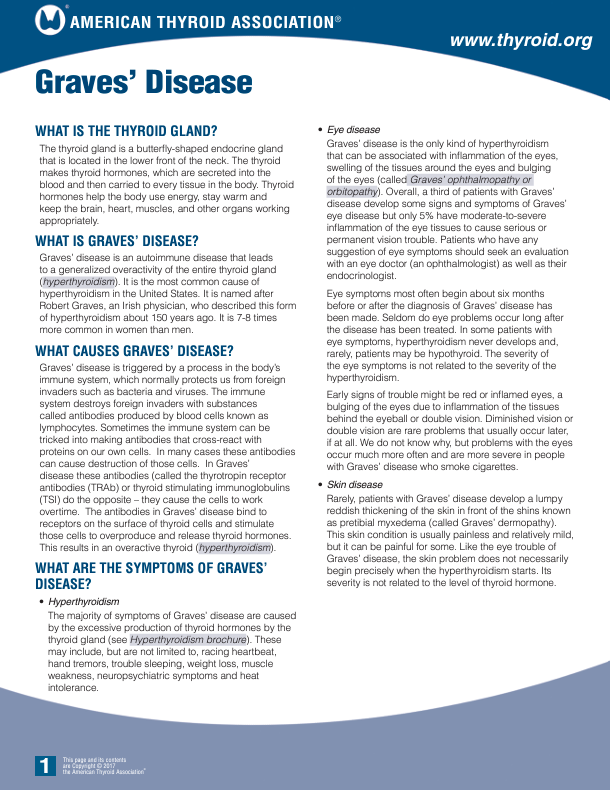 AmThyroidAssn's tweet photo. July is Graves' Disease Awareness month. Let's raise awareness and support those impacted by Graves' Disease, which affects so many! Check out this informative brochure to learn more:  
 
https://t.co/KFrPyafX8j  

#GravesDisease #ThyroidHealth https://t.co/flYmD8Vj7t