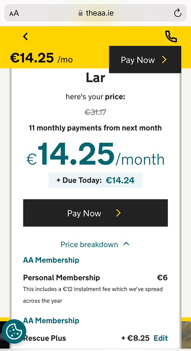 LarWright's tweet photo. Hello @TheAAie. Happy July! It’s that time of year again!

€24.67 per month renewal, or don’t renew and take out new membership online for €14.25 per month?

Thoughts? https://t.co/DgiFE6VCOa