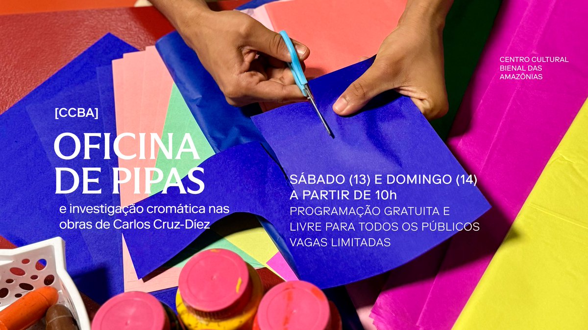 bienalamazonias's tweet photo. Neste fim de semana (13 e 14), a partir das 10h, tem 'Oficina de Pipas e investigação cromática nas obras de Carlos Cruz-Díez' no [CCBA]. Uma manhã de diversão e descontração produzindo a brincadeira oficial das férias de julho. Inscreva-se no link: https://t.co/oiRiVzzRrm https://t.co/jvlVsxYfqp