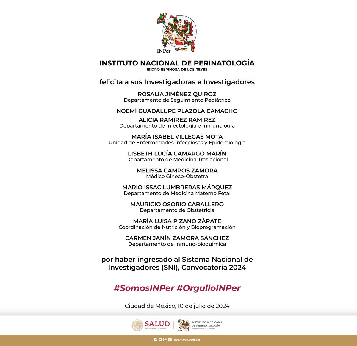 INPer_mx's tweet photo. ¡Muchas felicidades Investigadores!
#SomosINPer #OrgulloINPer https://t.co/sEbZYkJSrk