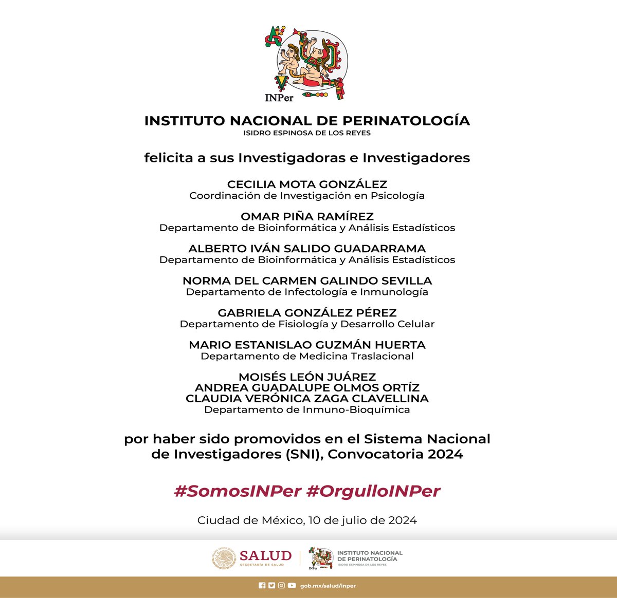 INPer_mx's tweet photo. ¡Muchas felicidades Investigadores!
#SomosINPer #OrgulloINPer https://t.co/sEbZYkJSrk