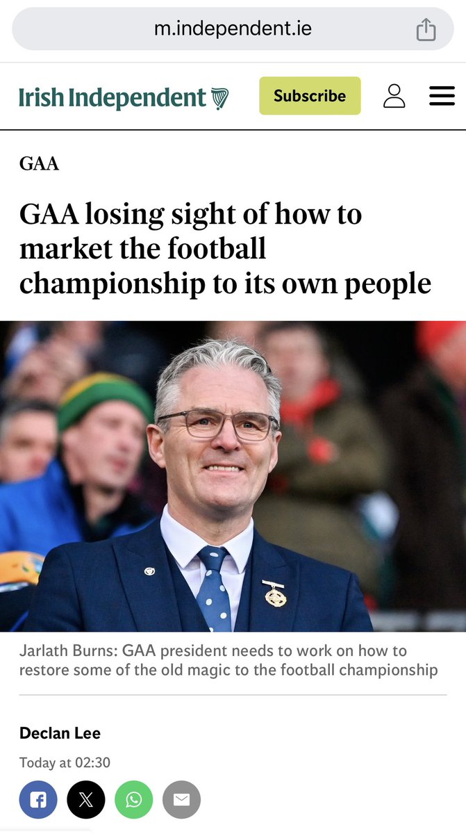 ❌Too many “big games”
❌Diminishing crowds
❌Too much focus on “clicks”
❌Shown up by US Football event

✅GAA Festivals for big games
✅Make it a real match day experience
✅Bring back the “jeopardy” of the Championship

My piece in today’s <a href="/IndoSport/">Irish Independent Sport</a> 

independent.ie/sport/gaelic-g…