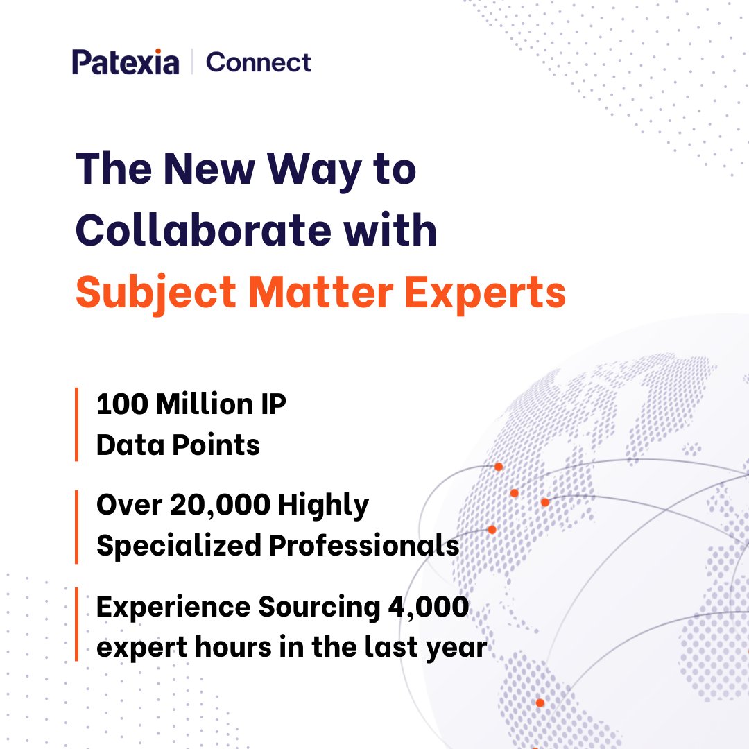 Patexia's tweet image. Connect with 20,000+ Subject Matter Experts, including Nobel Prize winners &amp;amp; tech founders. Our AI-powered platform matches your needs with top experts from 100,000+ patent lawsuits &amp;amp; 10M patents. Ready? 
bit.ly/4cBHyH0
 #Expertnetwork #patentlitigation