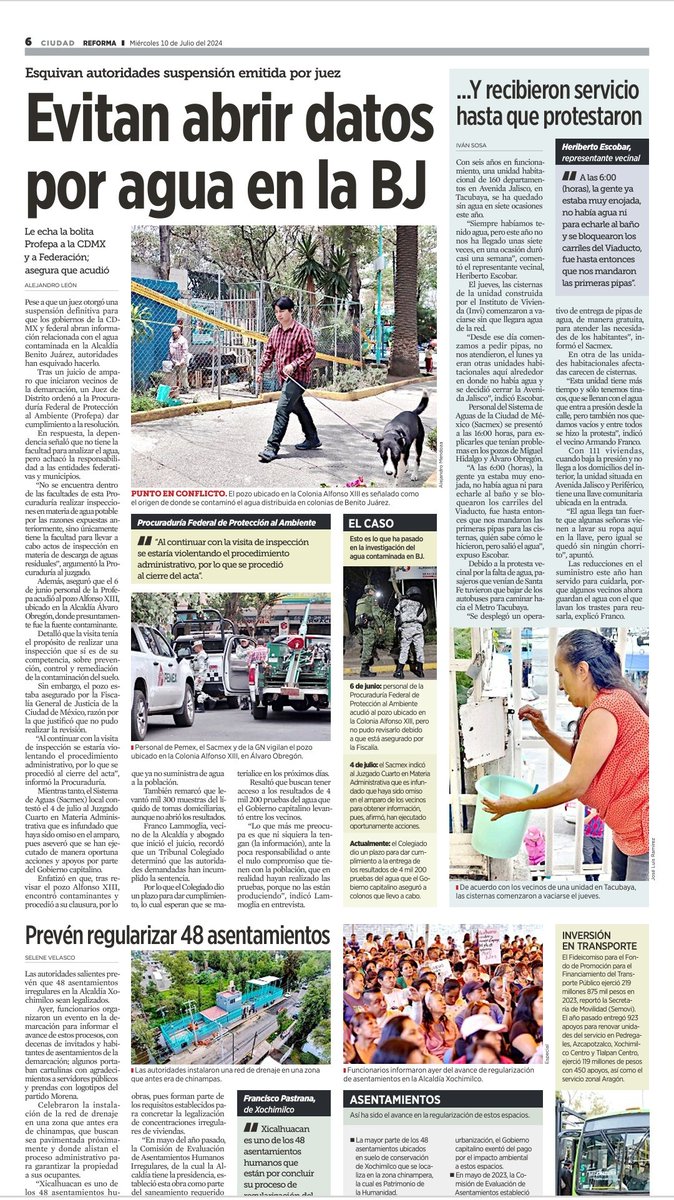 Gobierno de la Ciudad de México <a href="/GobCDMX/">Gobierno de la Ciudad de México</a> <a href="/martibatres/">Martí Batres</a> @SacmexCDMX <a href="/PROFEPA_Mx/">PROFEPA</a> se echan la bolita para evitar abrir la información a los afectados sobre el #AguaContaminadaEnBJ 
<a href="/FrancoLammoglia/">Franco Lammoglia</a> 
<a href="/En_laDelValle/">En la Del Valle</a> <a href="/vecinosnapoles/">vecinosnapoles</a> <a href="/InMixcoac/">Inmixcoac</a> <a href="/tlacodelvalle/">Tlacoquemécatl Del Valle</a> <a href="/En_Narvarte/">Colonia Narvarte</a> 
Via: Reforma👇🏻