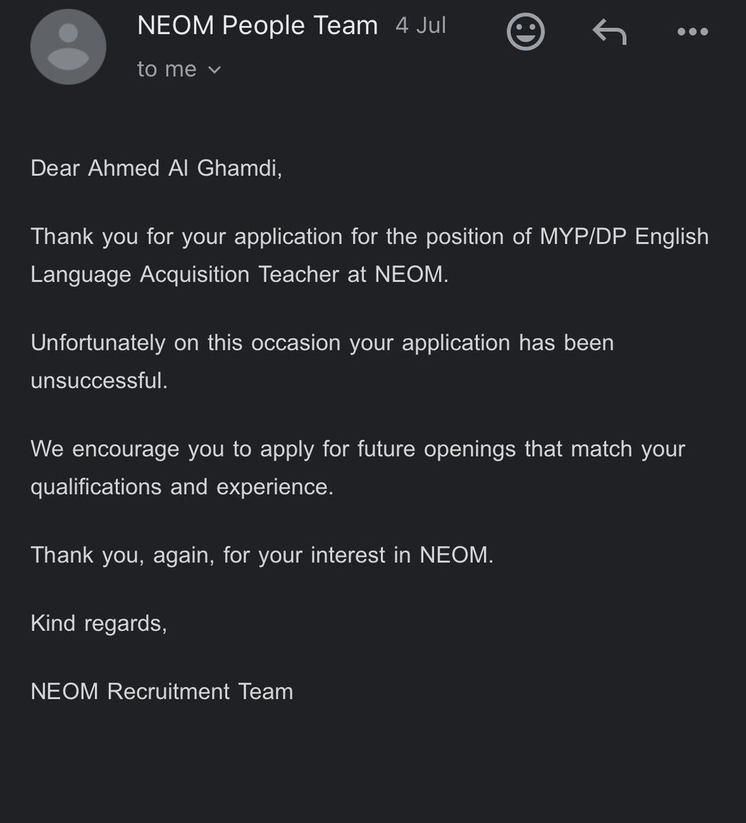 A7md4real's tweet photo. I recently applied for two positions at @NEOM that closely match my qualifications and experience. It’s disappointing not to have been given the opportunity for an interview, considering my background. https://t.co/GYjcnUSJWu