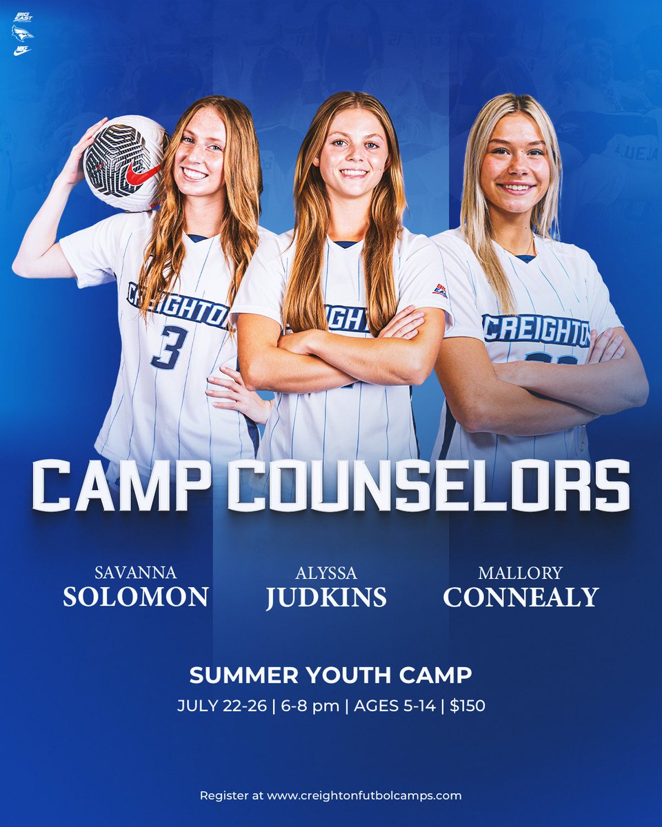 CreightonWSoc's tweet photo. We are excited to announce our camp counselors for this year's summer youth camp!

Register at https://t.co/bjrxS5Psai

#GoJays https://t.co/Af2eShvLa1