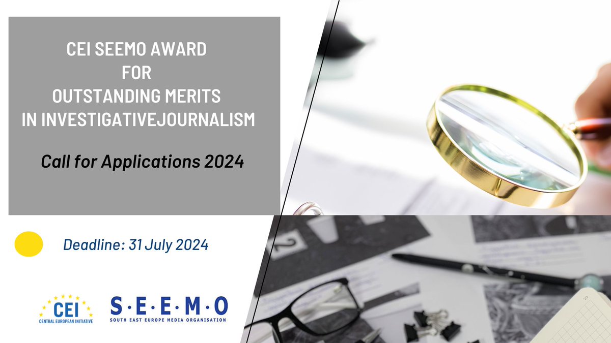 SEEMO_FreeMedia's tweet photo. @CEI_Secretariat
#Opportunity  #InvestigativeJournalists #CEISEEMOAward2024  #SEEMF2024 https://t.co/iGkXdUrJCf