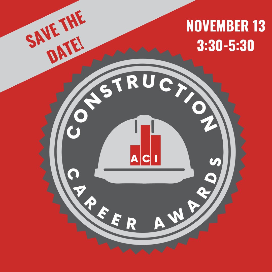 Allied Construction Industries (@aci_cincinnati) on Twitter photo Mark your calendar for the ACI Construction Career Awards! Nominations and registration will be opening soon! 
November 13, 2024 3:30-5:30
Kenwood Country Club
Contact Jillian Wiesner jwiesner@aci-construction.org for sponsorship opportunities. Mark your calendar for the ACI Construction Career Awards! Nominations and registration will be opening soon! 
November 13, 2024 3:30-5:30
Kenwood Country Club
Contact Jillian Wiesner jwiesner@aci-construction.org for sponsorship opportunities.