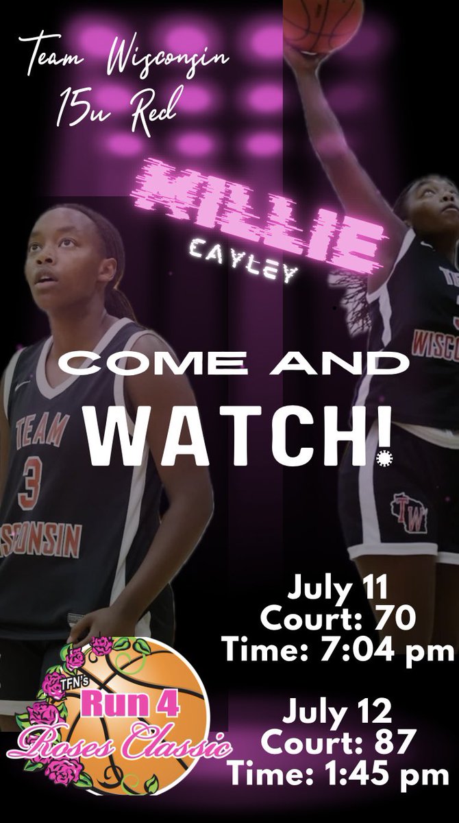 Millie Cayley (@milliecayley) on Twitter photo Excited to start this tournament tomorrow!🥳🏀🌹
<a href="/vcteamwi/">Team Wisconsin</a>
<a href="/teamwinoll/">Team Wisconsin Girls</a>
<a href="/BradyJ_Peterson/">Brady Peterson🇵🇷</a>
<a href="/MasonHAsher/">Mason Asher</a>
<a href="/mikemillsnc/">Mike Mills WBB College Recruiting</a> Excited to start this tournament tomorrow!🥳🏀🌹
<a href="/vcteamwi/">Team Wisconsin</a>
<a href="/teamwinoll/">Team Wisconsin Girls</a>
<a href="/BradyJ_Peterson/">Brady Peterson🇵🇷</a>
<a href="/MasonHAsher/">Mason Asher</a>
<a href="/mikemillsnc/">Mike Mills WBB College Recruiting</a>
