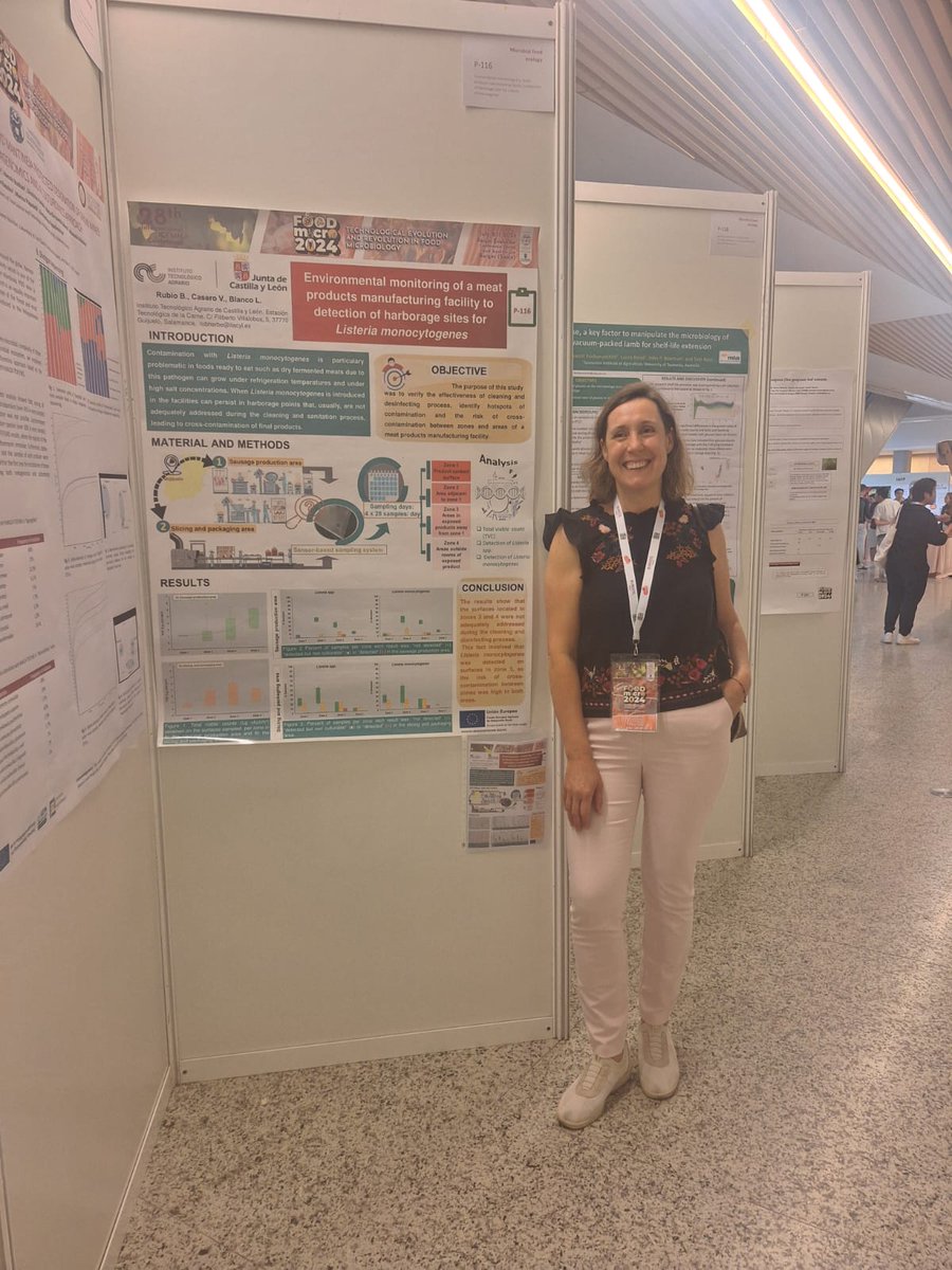 Innovación agroalimentaria - JCyL (@itacyl) on Twitter photo 28th Int ICFMH Conference <a href="/FoodMicro2024/">FoodMicro2024</a>
Begoña Rubio de la #EstaciónTecnológicaDeLaCarne presenta el póster "Environmental monitoring of a meat products manufacturing facility to detection of harborage sites for Listeria Monocytogenes"
#ITACyL #IbericSensoTracing #FEADER 28th Int ICFMH Conference <a href="/FoodMicro2024/">FoodMicro2024</a>
Begoña Rubio de la #EstaciónTecnológicaDeLaCarne presenta el póster "Environmental monitoring of a meat products manufacturing facility to detection of harborage sites for Listeria Monocytogenes"
#ITACyL #IbericSensoTracing #FEADER