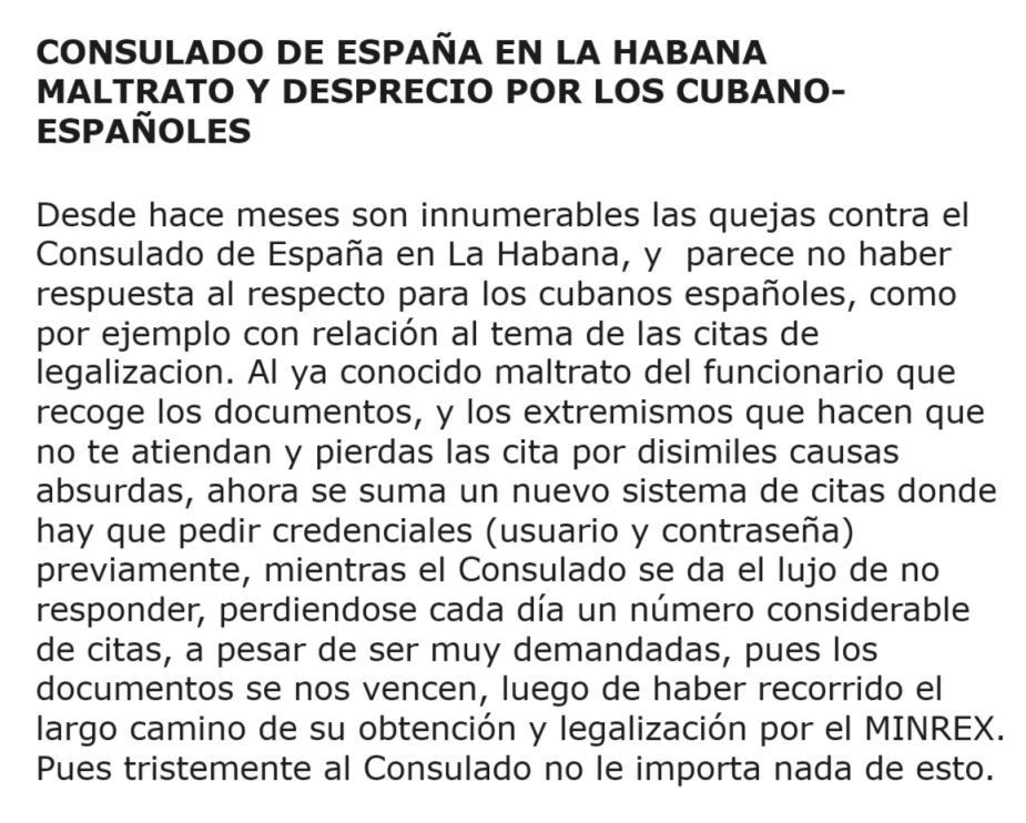 MarioLuisPere20's tweet photo. @ConsEspLaHabana Increible lo de ustedes. Si les molestan las quejas esto lo que hará será aumentarlas, por su incapacidad y mal trabajo.
#ConsuladoEspNoMásMaltrato
#RespondanCredenciales
#NoalDesprecioPorlosCubanoEspañoles

@jmalbares @MAECgob @territorialgob @avtorresp
@sanchezcastejon https://t.co/VounK15UMz