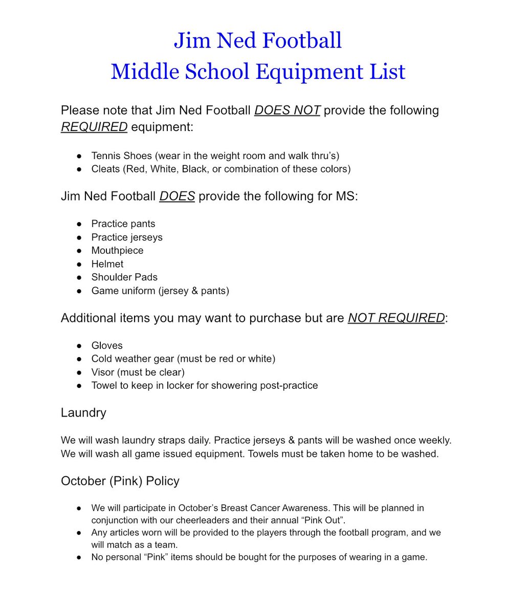 Attention All Football Players and Parents!!!

Looking forward to the upcoming 2024 Indian Football Season, here are the equipment list for both MS and HS teams!!!