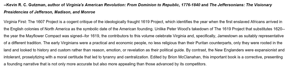 ricksapp's tweet photo. Historian and author @KevinGutzman weighs in on the @AbbevilleInst's Virgina First project.
"...the New Englanders were expansionist and intolerant, proselytizing with a moral certitude that led to tyranny and centralization."
Oh my. I think he likes it.
#VirginiaFirst #USHistory